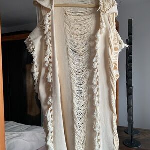 Tulum Cream Knit Fringe Vest